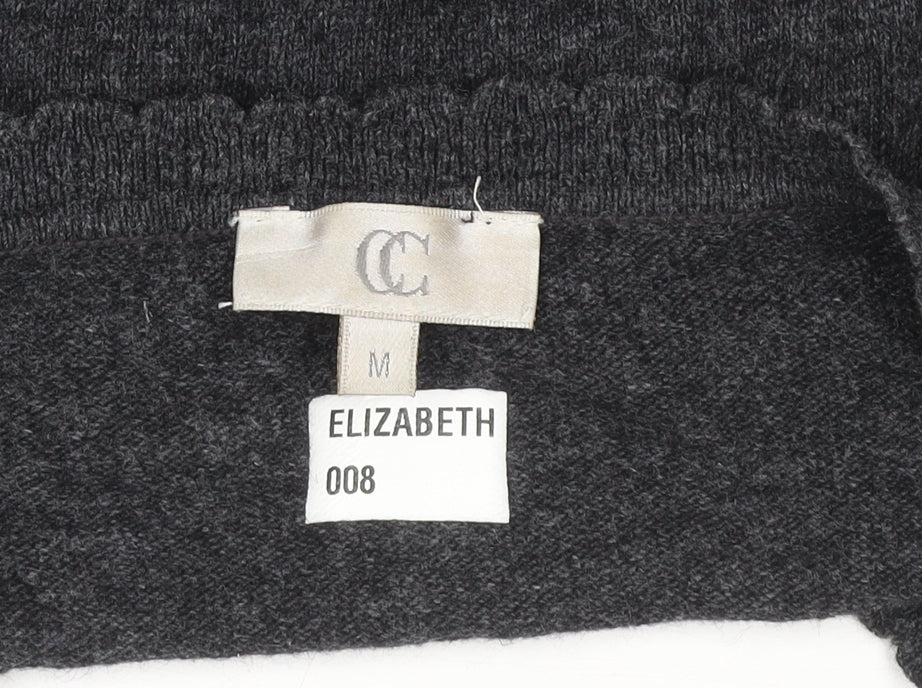 CC Women’s Grey Polka Dot V-Neck 3/4 Sleeve Angora Jumper M