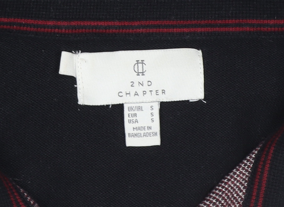 2nd Chapter Men's Black Argyle Cotton Henley Jumper Size S