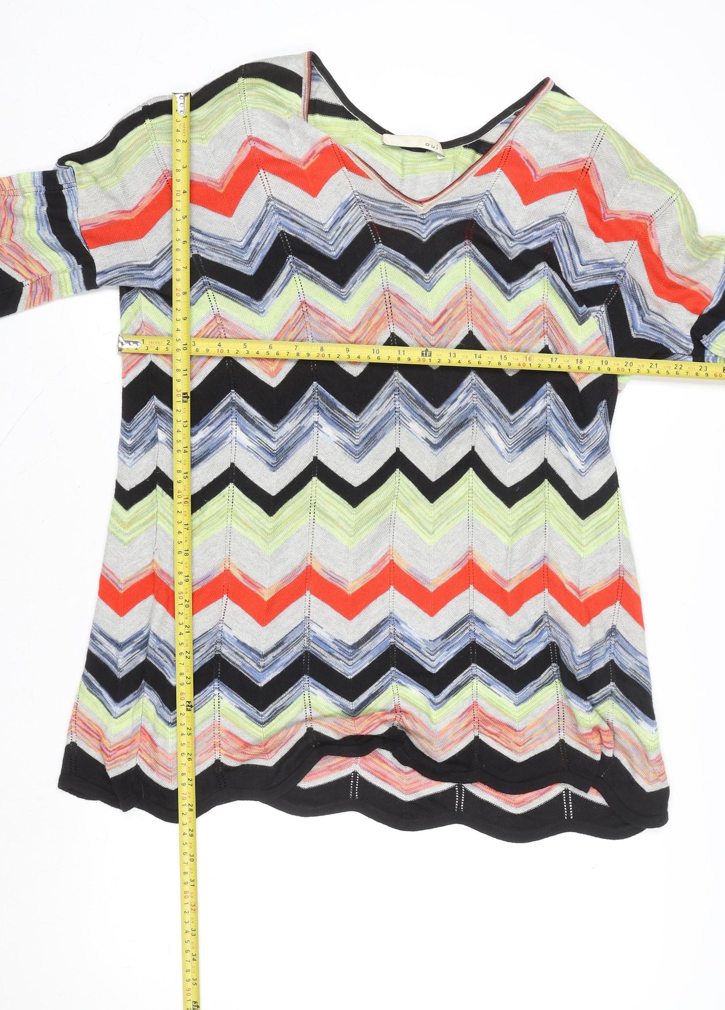 Oui Women Multicoloured Size 16 Shift Knee Length Dress