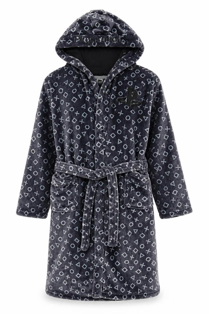 PlayStation Boys Grey Fleece Hooded Robe 15-16 Years Gaming Nightwear