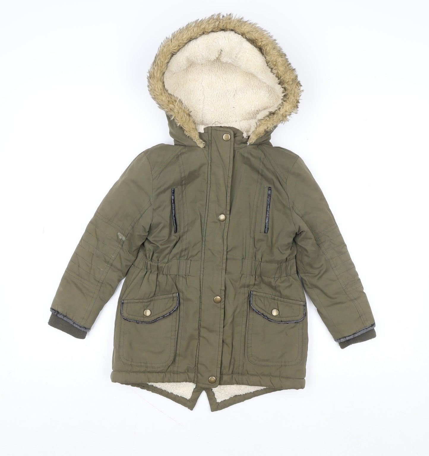 Young Dimension Girls Green Faux Fur Hooded Parka Coat 5-6 Years