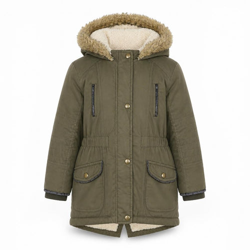 Young Dimension Girls Green Faux Fur Hooded Parka Coat 5-6 Years