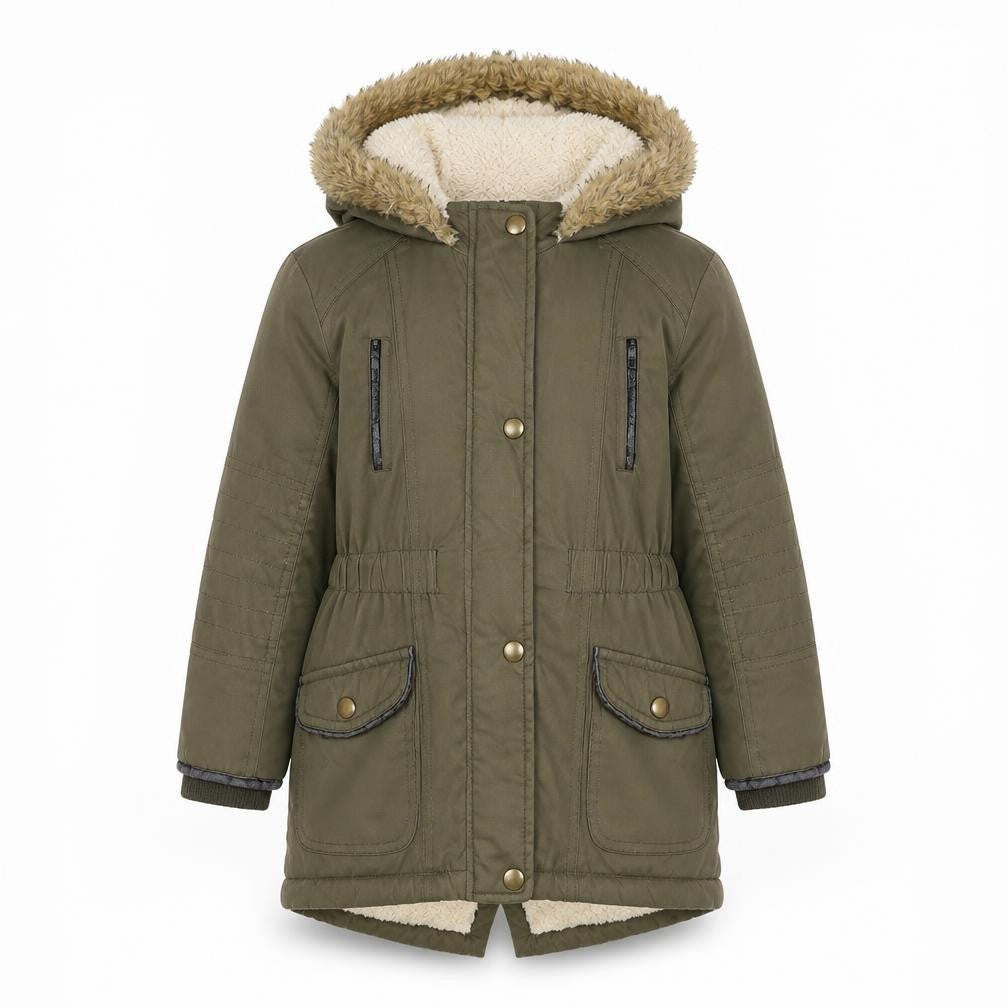 Young Dimension Girls Green Faux Fur Hooded Parka Coat 5-6 Years