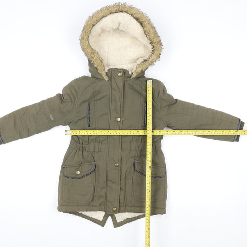 Young Dimension Girls Green Faux Fur Hooded Parka Coat 5-6 Years