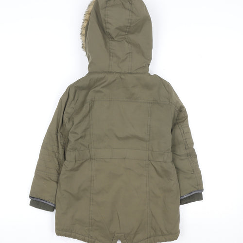 Young Dimension Girls Green Faux Fur Hooded Parka Coat 5-6 Years