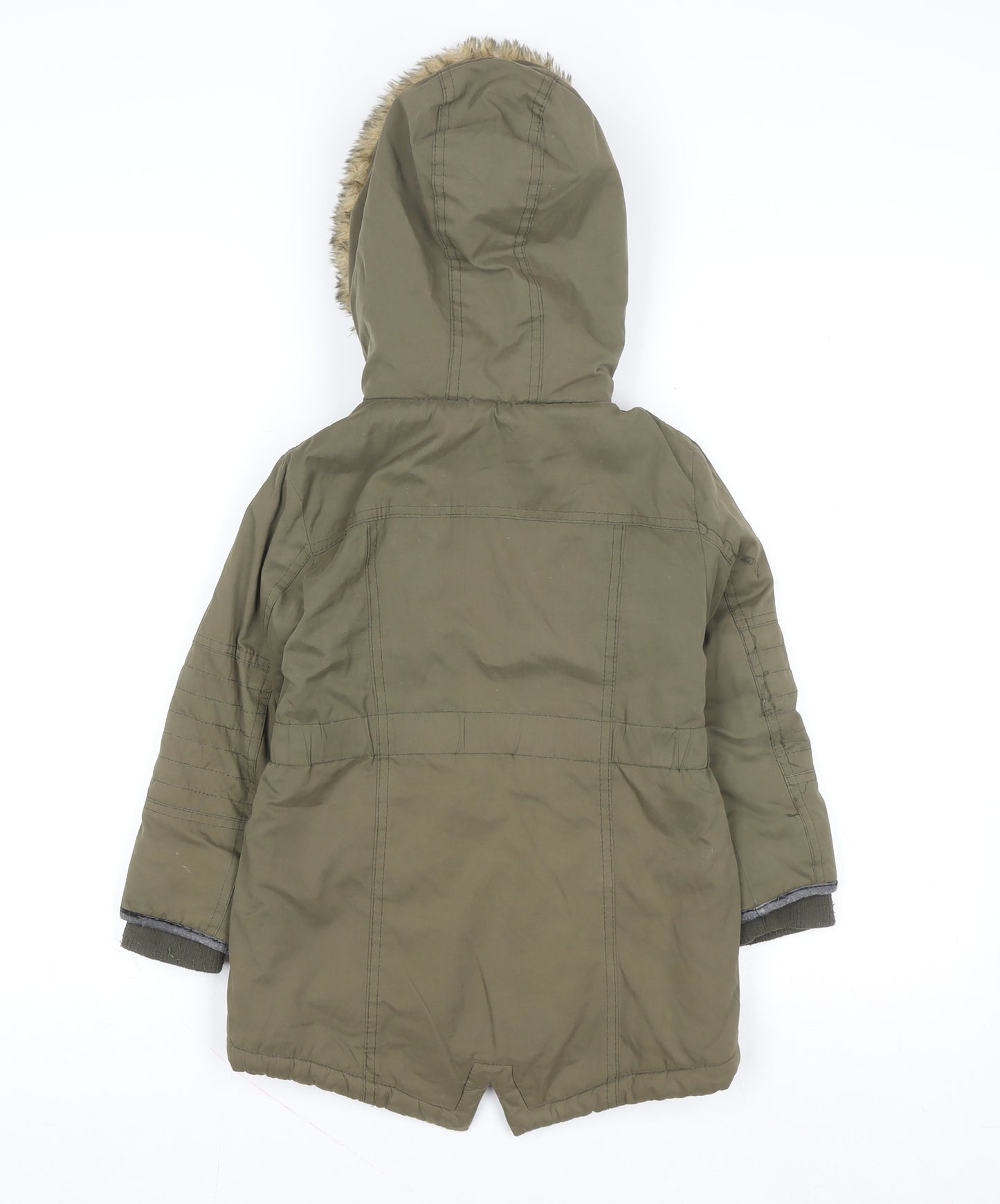 Young Dimension Girls Green Faux Fur Hooded Parka Coat 5-6 Years