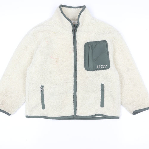 Zara Boys Ivory Fleece Full Zip Jacket 6-7 Years Warm Winter Outerwear