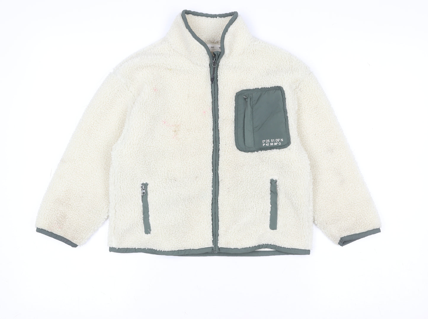 Zara Boys Ivory Fleece Full Zip Jacket 6-7 Years Warm Winter Outerwear
