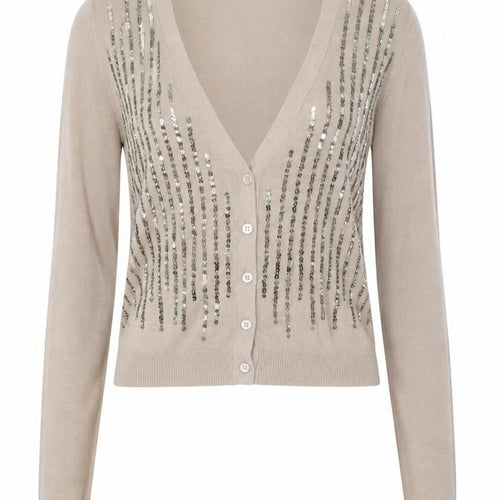 J.Crew Women Beige Sequin V-Neck Cotton Button-Up Cardigan M