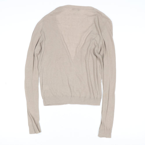 J.Crew Women Beige Sequin V-Neck Cotton Button-Up Cardigan M