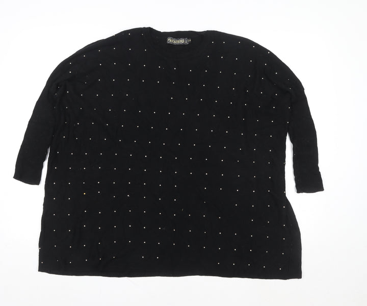 Paramour Women Black Beaded Tunic Blouse Size S Relaxed Fit
