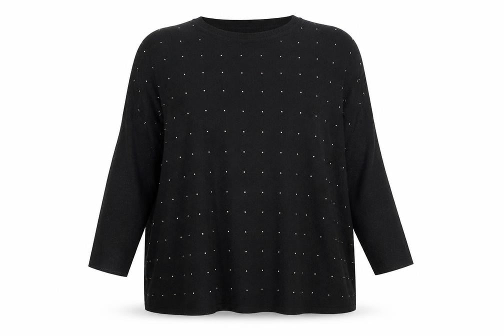 Front view of Paramour Women Black Beaded Tunic Blouse, size S, Relaxed Fit