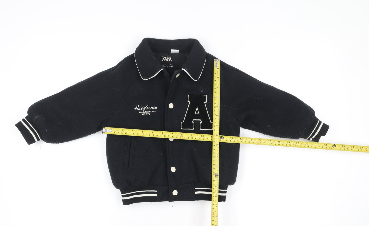 ZARA Boys Black Varsity Jacket 3 Years Wool Blend Button Up Bomber