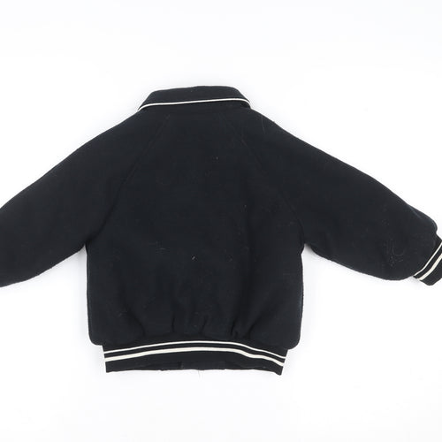 ZARA Boys Black Varsity Jacket 3 Years Wool Blend Button Up Bomber