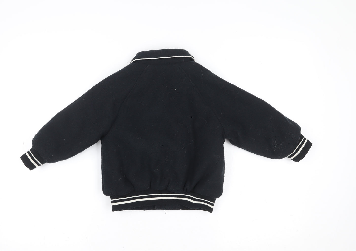 ZARA Boys Black Varsity Jacket 3 Years Wool Blend Button Up Bomber