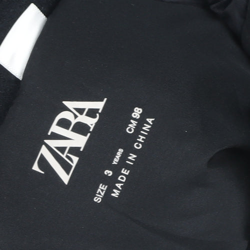 ZARA Boys Black Varsity Jacket 3 Years Wool Blend Button Up Bomber