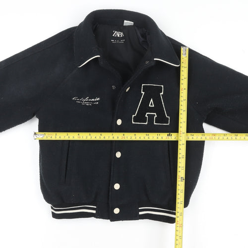 Zara Girls Black Varsity Jacket 6 Years Wool Blend Lined Button-Up