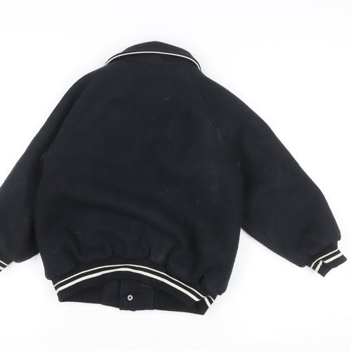 Zara Girls Black Varsity Jacket 6 Years Wool Blend Lined Button-Up