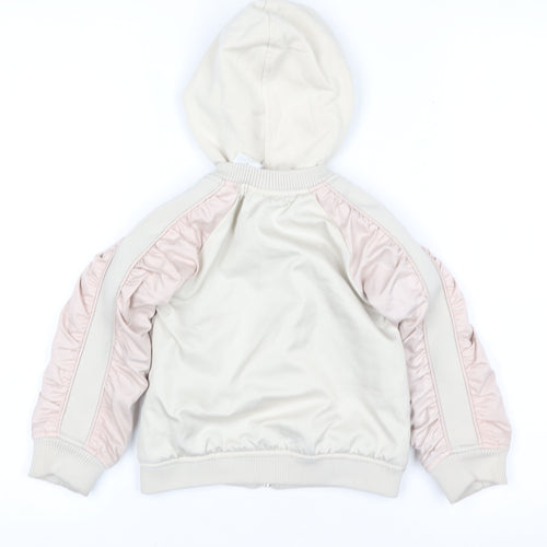 River Island Girls Ivory Pink Hooded Bomber Jacket 2-3 Years Lined Pockets