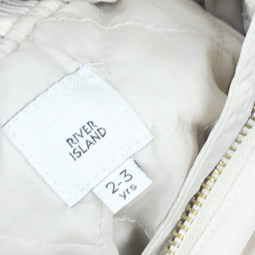 River Island Girls Ivory Pink Hooded Bomber Jacket 2-3 Years Lined Pockets