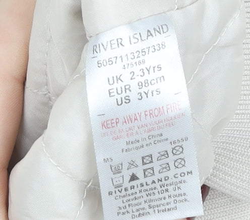 River Island Girls Ivory Pink Hooded Bomber Jacket 2-3 Years Lined Pockets