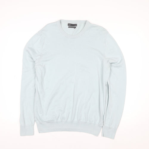 Marks and Spencer Men's Light Blue Cotton Crew Neck Sweatshirt L