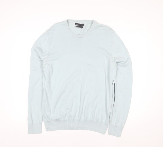 Marks and Spencer Men's Light Blue Cotton Crew Neck Sweatshirt L