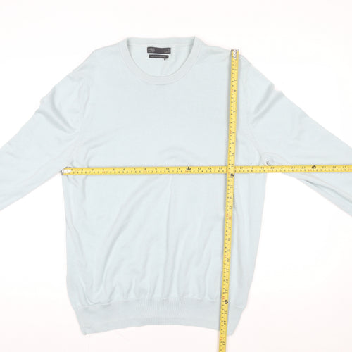 Marks and Spencer Men's Light Blue Cotton Crew Neck Sweatshirt L