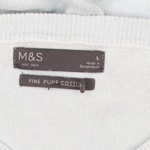 Marks and Spencer Men's Light Blue Cotton Crew Neck Sweatshirt L