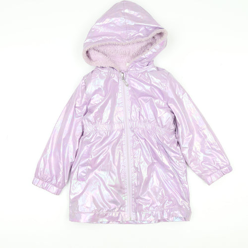 SHEIN Girls Purple Hooded Iridescent Puffer Coat 4 Years Lined Winter Jacket