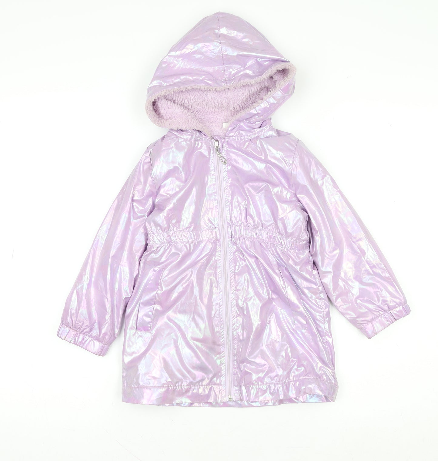 SHEIN Girls Purple Hooded Iridescent Puffer Coat 4 Years Lined Winter Jacket