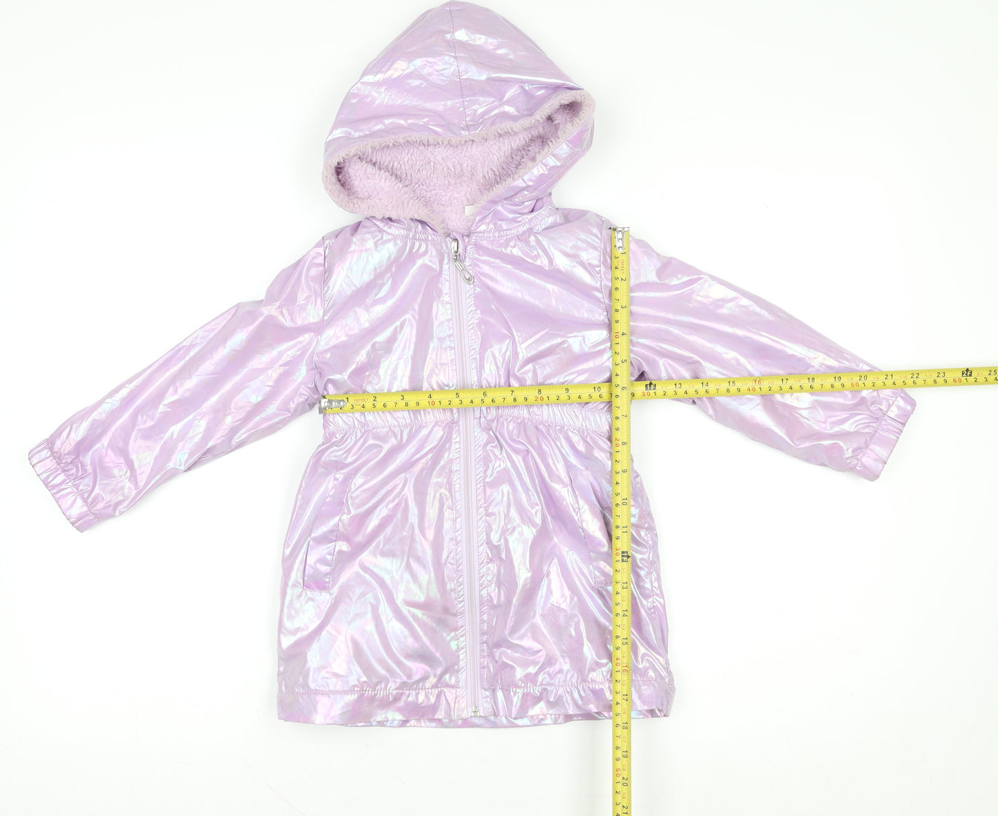 SHEIN Girls Purple Hooded Iridescent Puffer Coat 4 Years Lined Winter Jacket