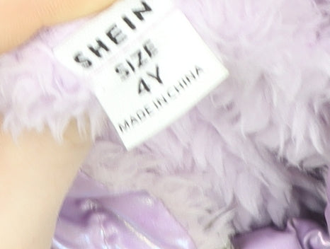 SHEIN Girls Purple Hooded Iridescent Puffer Coat 4 Years Lined Winter Jacket