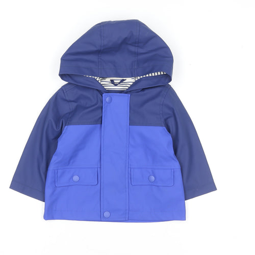 John Lewis Unisex Baby Blue Colourblock Hooded Rain Coat Jacket 9-12 Months