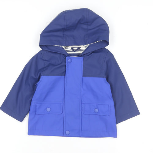 John Lewis Unisex Baby Blue Colourblock Hooded Rain Coat Jacket 9-12 Months