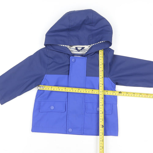 John Lewis Unisex Baby Blue Colourblock Hooded Rain Coat Jacket 9-12 Months