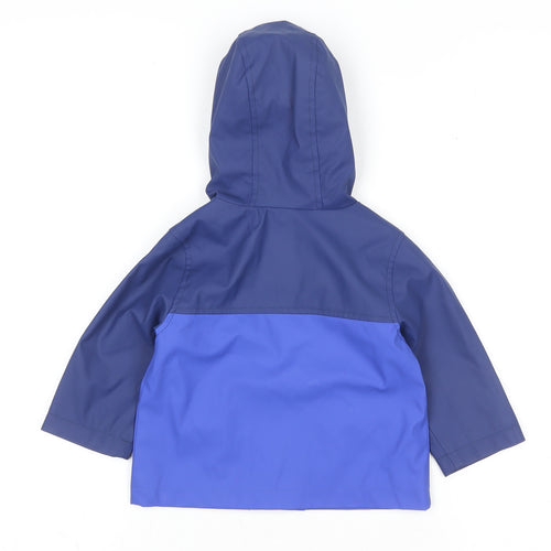 John Lewis Unisex Baby Blue Colourblock Hooded Rain Coat Jacket 9-12 Months