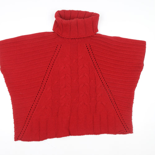 Wallis Women’s Red Roll Neck Cable Knit Cape Jumper Size 10
