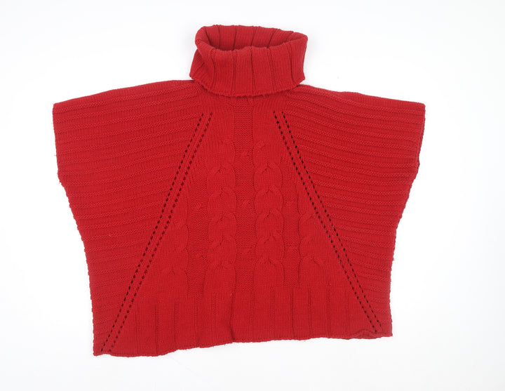 Wallis Women’s Red Roll Neck Cable Knit Cape Jumper Size 10
