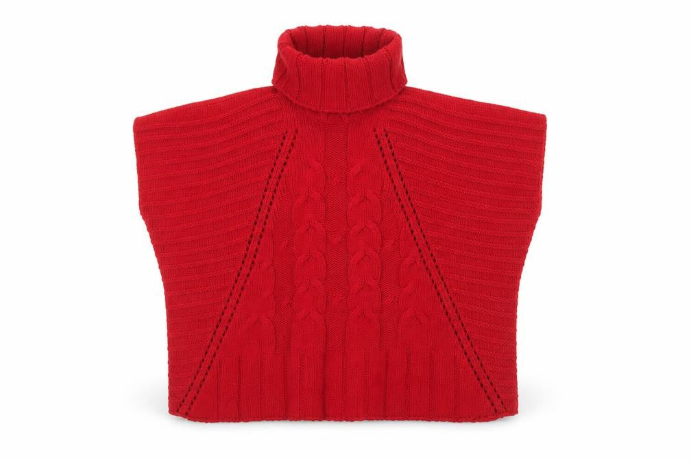 Front view of Wallis Women’s Red Roll Neck Cable Knit Cape Jumper, size UK 10