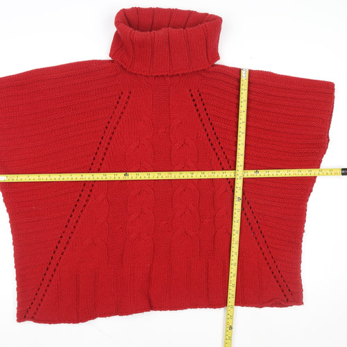 Wallis Women’s Red Roll Neck Cable Knit Cape Jumper Size 10