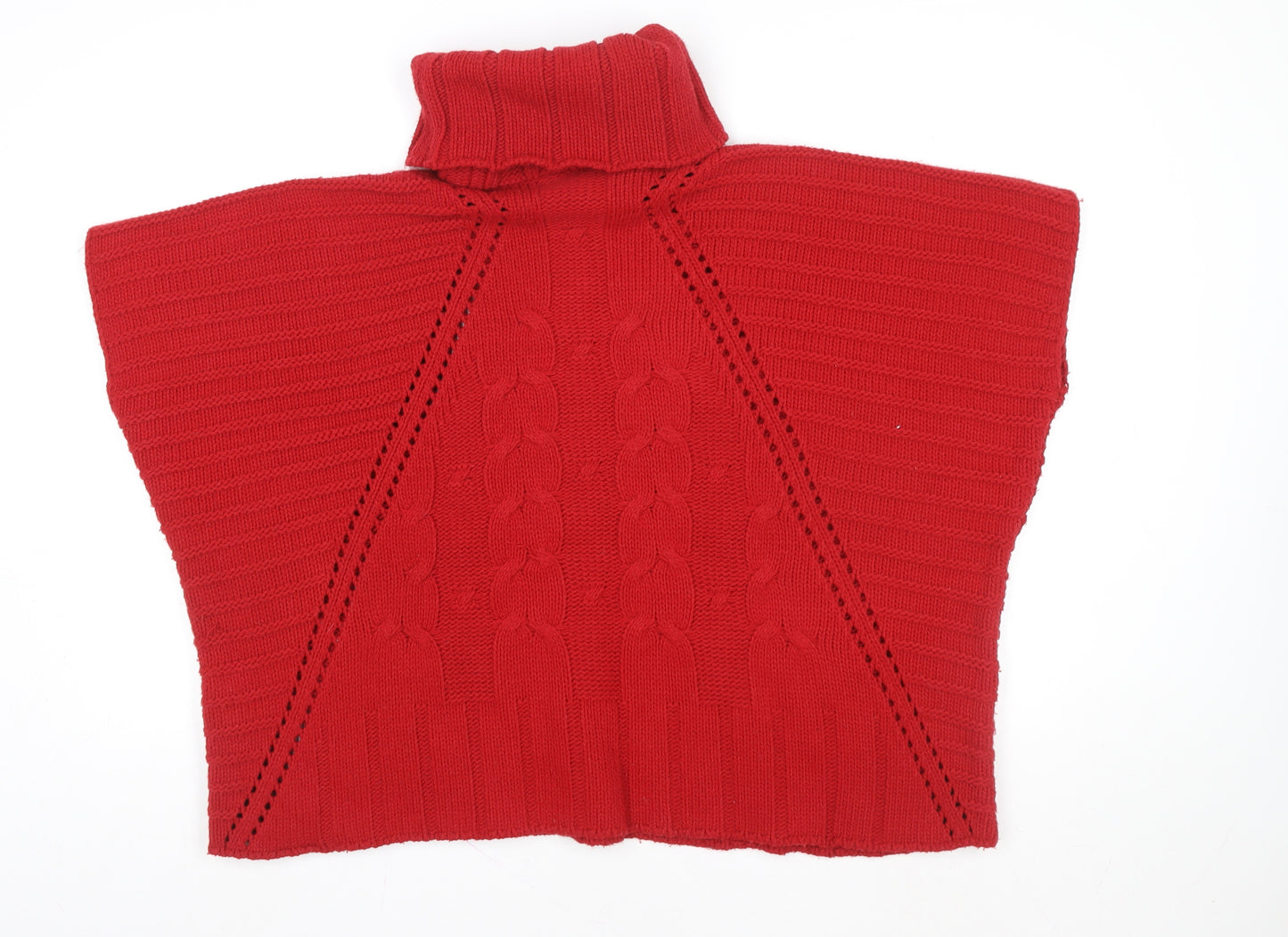 Wallis Women’s Red Roll Neck Cable Knit Cape Jumper Size 10
