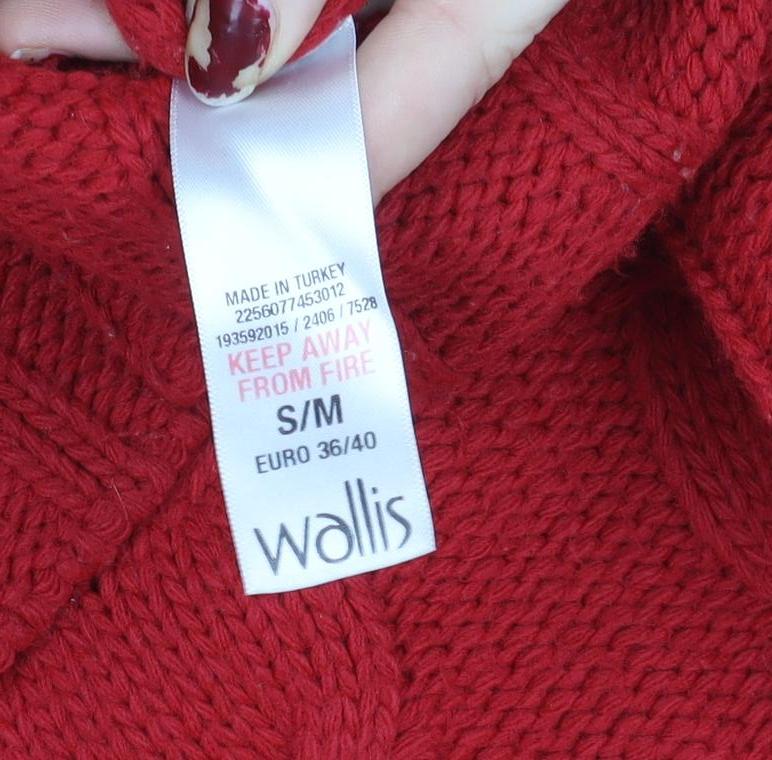 Wallis Women’s Red Roll Neck Cable Knit Cape Jumper Size 10