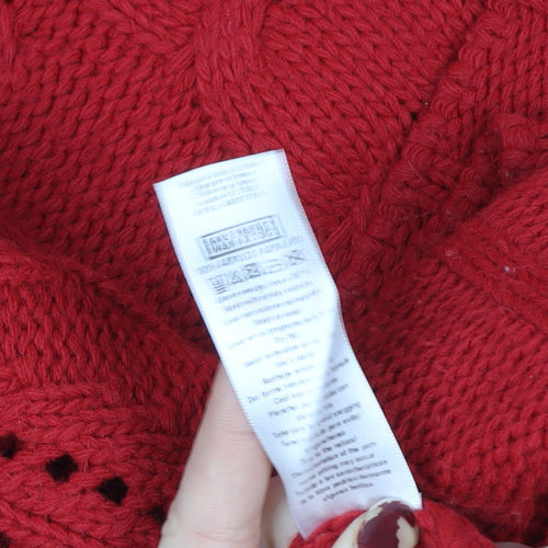 Wallis Women’s Red Roll Neck Cable Knit Cape Jumper Size 10