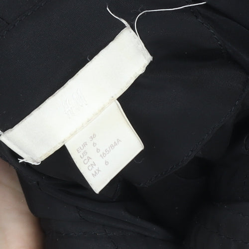 H&M Womens Black Puffer Jacket Size 8 Faux Fur Hooded Winter Coat