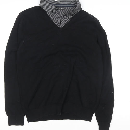 Marks and Spencer Men’s Black Medium V-Neck Knit Polo Sweater