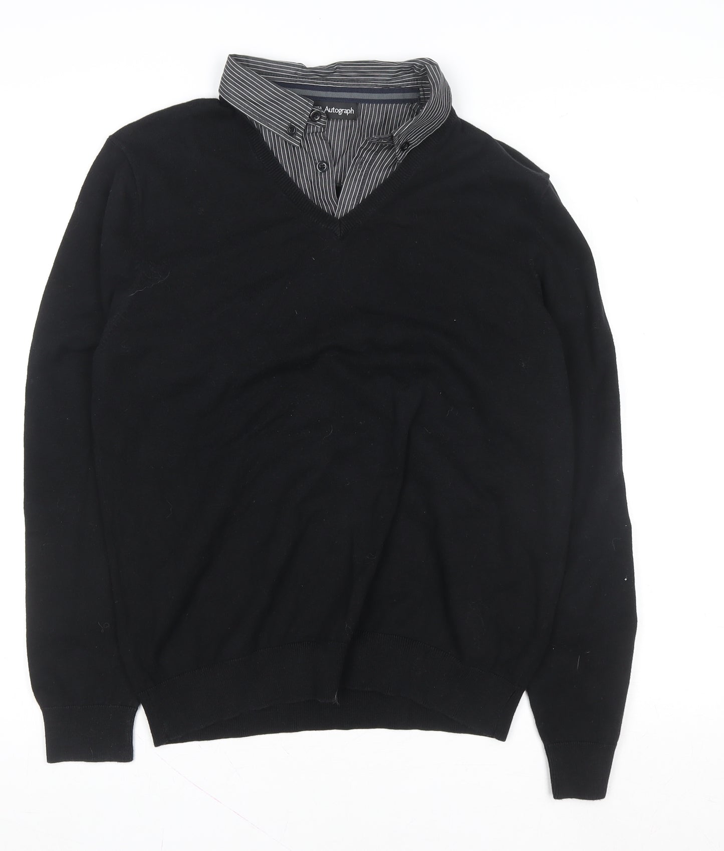 Marks and Spencer Men’s Black Medium V-Neck Knit Polo Sweater