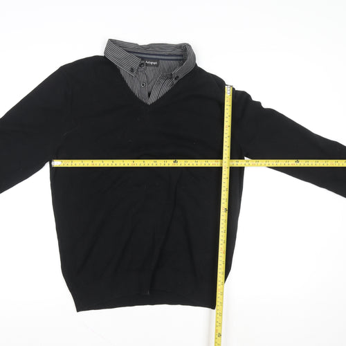 Marks and Spencer Men’s Black Medium V-Neck Knit Polo Sweater