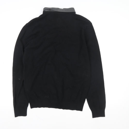 Marks and Spencer Men’s Black Medium V-Neck Knit Polo Sweater