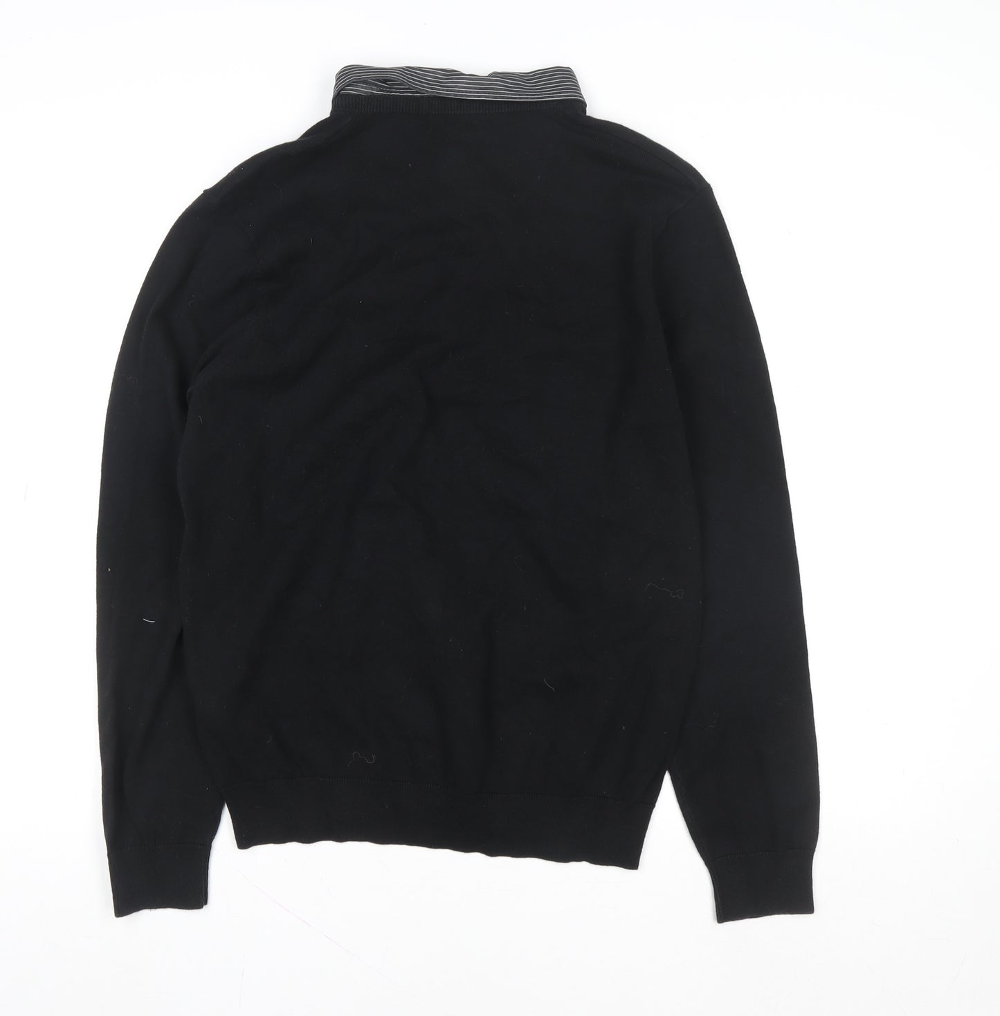 Marks and Spencer Men’s Black Medium V-Neck Knit Polo Sweater